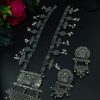 Matt black polish German silver long necklace with adjustable thread