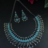 Silver plated leaf design necklace set with stone and pearl work.