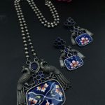 Traditional Best Hand Painted Peacock Necklace Set | Silver Plated Ethnic Jewelry with Stone Work - "Blue"
