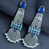 Long oxidized silver plated pearl work stone earrings