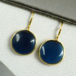 Gold Plated Monalisa Stone Round Shape Earrings | Perfect Casual Wear Jewelry for Women - "Blue"