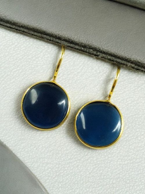 Gold plated round Monalisa stone earrings for women