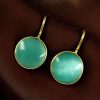 Gold plated round Monalisa stone earrings for women