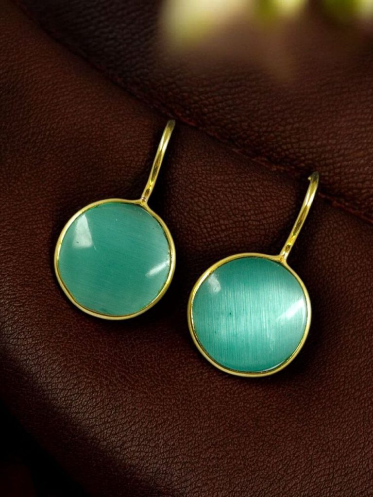 Bulk 816 Gold Plated Monalisa Stone Round Shape Earrings | Perfect Casual Wear Jewelry for Women - "Mint"