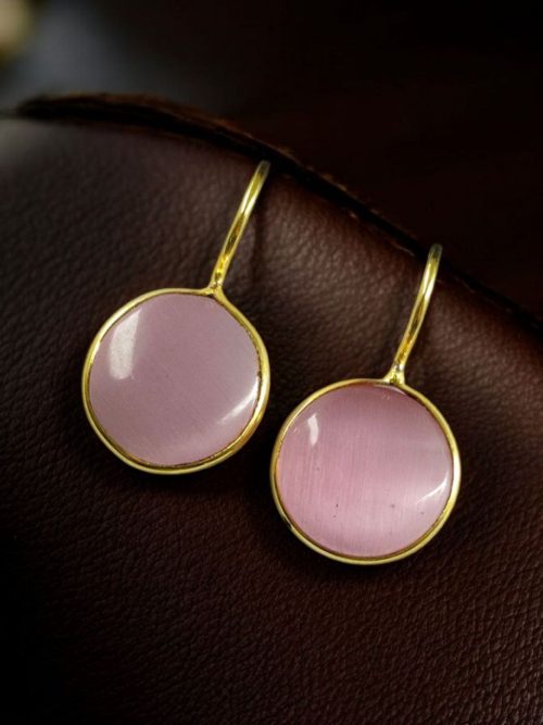 Gold plated round shape earrings Monalisa stone earrings for women