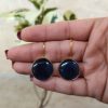 Gold plated round Monalisa stone earrings for women