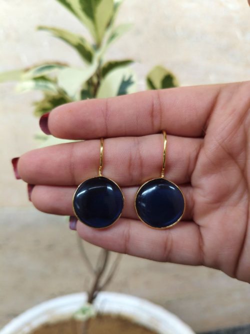 Gold plated round Monalisa stone earrings for women