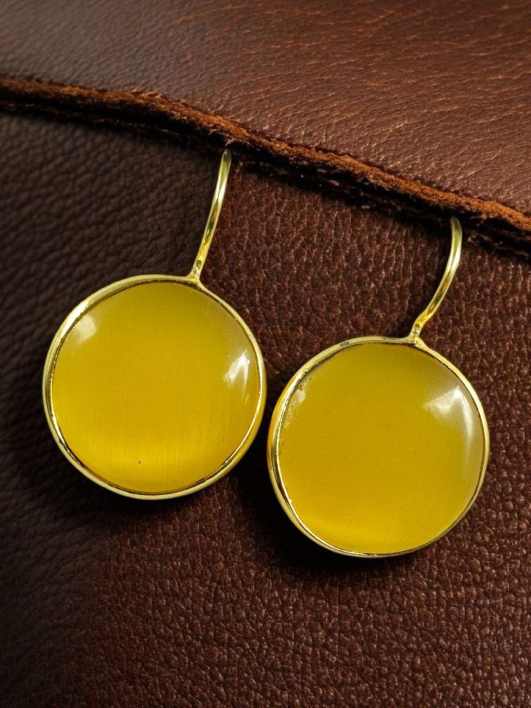 Bulk 808 Stylish Circle Gold Plated Earring | Monalisa Stone Daily Wear Best Jewelry for Women - "Yellow"