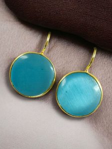 Stylish Circle Gold Plated Earring | Monalisa Stone Daily Wear Best Jewelry for Women - color: "Aqua"