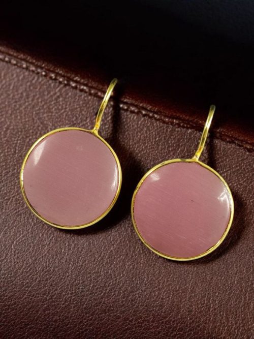 Stylish circle gold plated earring Monalisa stone for daily wear.