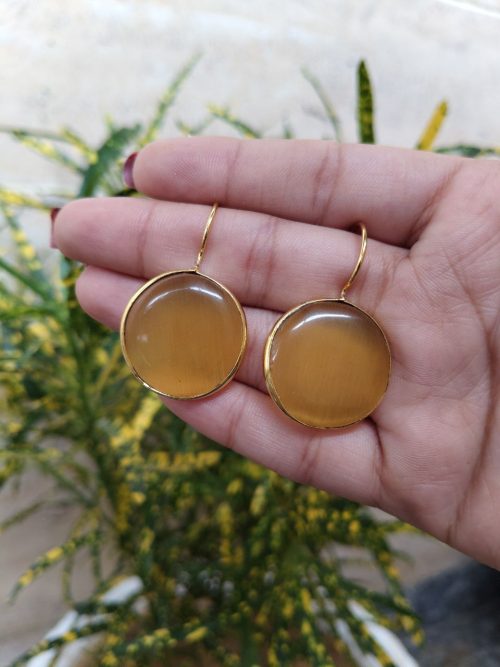 Stylish circle gold plated earring Monalisa stone for daily wear.
