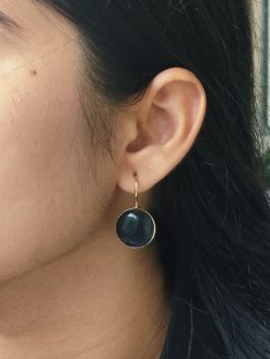 Gold plated round Monalisa stone earrings for women