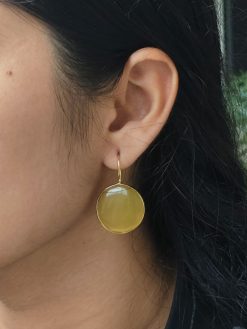 Stylish circle gold plated earring Monalisa stone for daily wear.