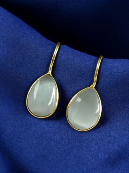 Gold-plated ethnic drop shape dangler earrings with hook style