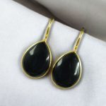 Ethnic Dangler Drop Shape Earrings | Gold Plated Hook Style Best Jewelry - "Black"