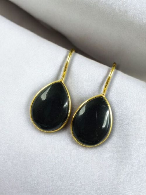 Gold-plated ethnic drop shape dangler earrings with hook style