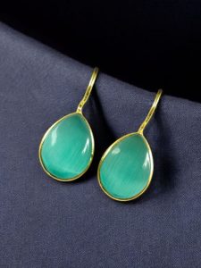 Ethnic Dangler Drop Shape Earrings | Gold Plated Hook Style Best Jewelry - color: "Mint"