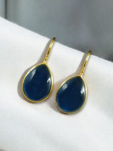 Ethnic Dangler Drop Shape Earrings | Gold Plated Hook Style Best Jewelry - color: "Blue"