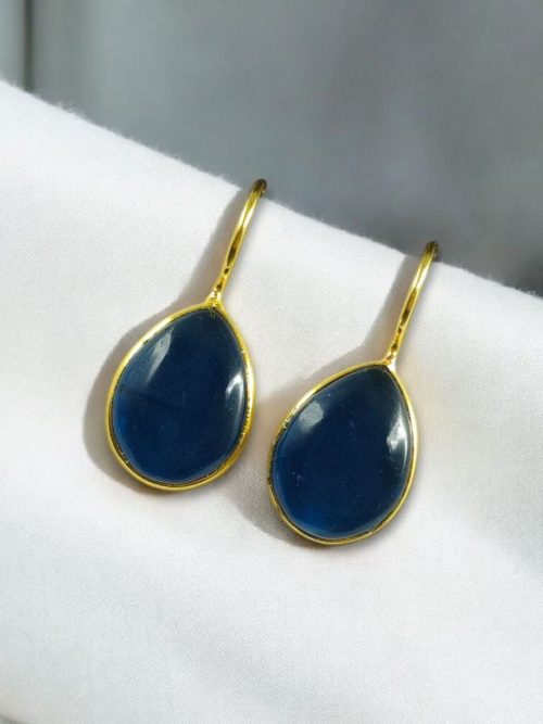 Gold-plated ethnic drop shape dangler earrings with hook style