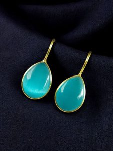 Ethnic Dangler Drop Shape Earrings | Gold Plated Hook Style Best Jewelry - color: "Aqua"