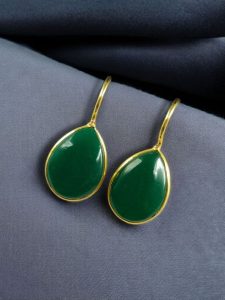 Ethnic Dangler Drop Shape Earrings | Gold Plated Hook Style Best Jewelry - color: "Green"