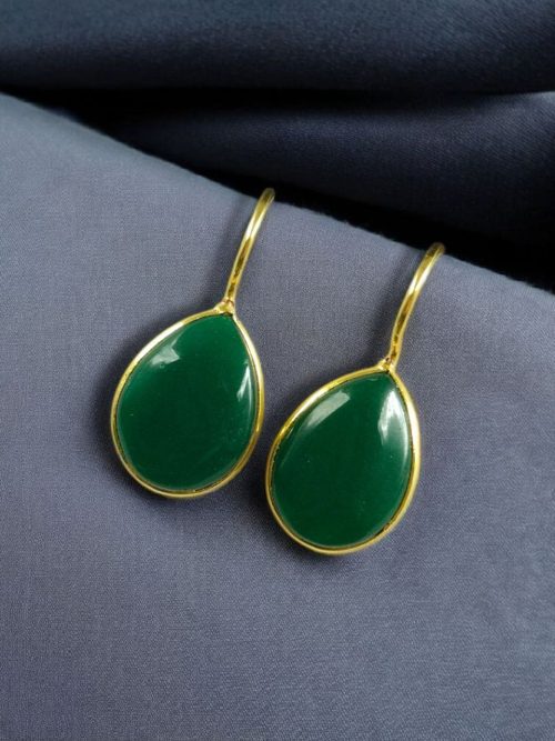 Gold-plated ethnic drop shape dangler earrings with hook style