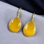 Ethnic Dangler Drop Shape Earrings | Gold Plated Hook Style Best Jewelry - "Yellow"