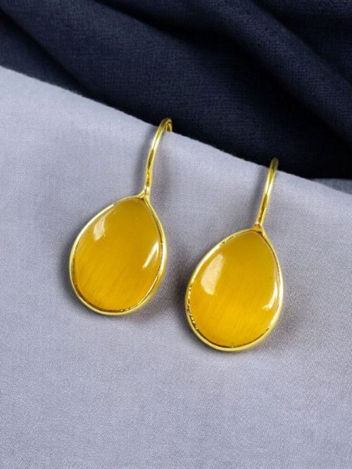 Gold-plated ethnic drop shape dangler earrings with hook style