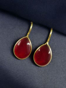 Ethnic Dangler Drop Shape Earrings | Gold Plated Hook Style Best Jewelry - color: "Red"
