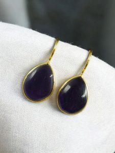 Ethnic Dangler Drop Shape Earrings | Gold Plated Hook Style Best Jewelry - color: "Amethyst"