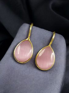 Ethnic Dangler Drop Shape Earrings | Gold Plated Hook Style Best Jewelry - color: "Baby Pink"