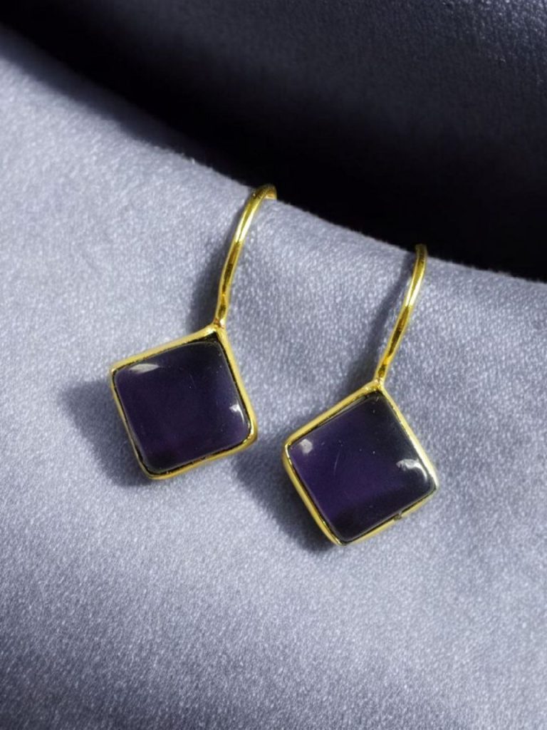 Bulk 772 Traditional Unique Dangler Earrings | Gold Plated Hook Style Design - "Amethyst"