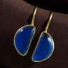 Gold plated half circle earrings with Monalisa stone and hook design