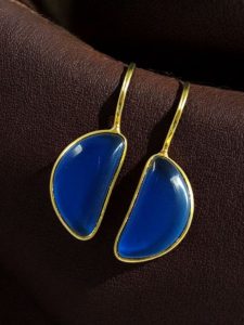 Designer Gold Plated Half Circle Earrings with Monalisa Stone | Best Hook Style Jewelry - color: "Blue"