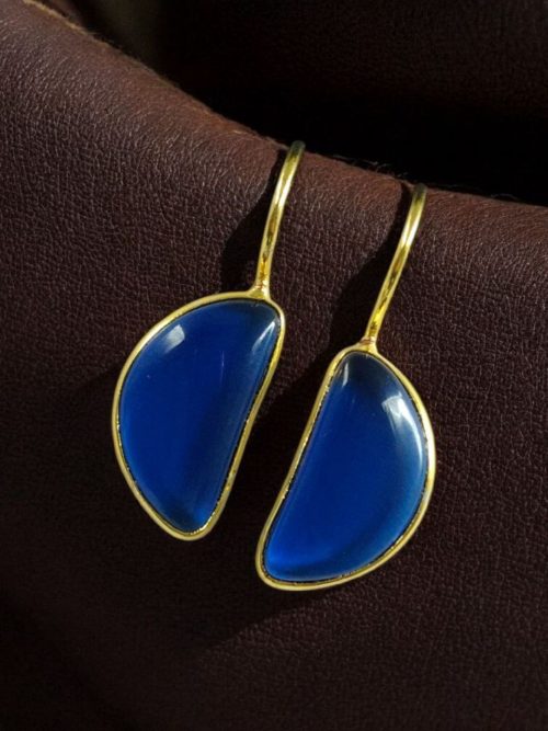 Gold plated half circle earrings with Monalisa stone and hook design