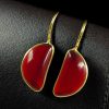 Gold plated half circle earrings with Monalisa stone and hook design