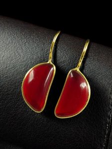 Designer Gold Plated Half Circle Earrings with Monalisa Stone | Best Hook Style Jewelry - color: "Red"