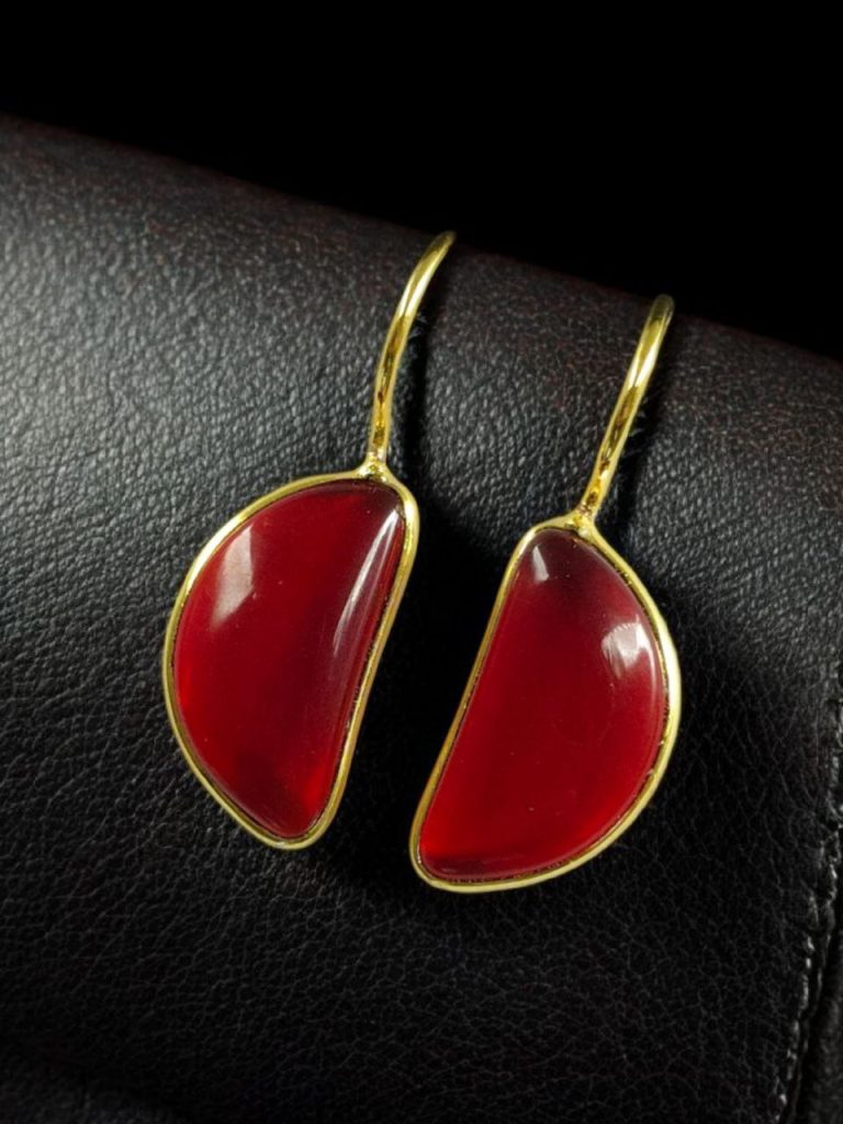 Bulk 756 Designer Gold Plated Half Circle Earrings with Monalisa Stone | Best Hook Style Jewelry - "Red"