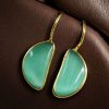Gold plated half circle earrings with Monalisa stone and hook design