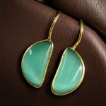 Designer Gold Plated Half Circle Earrings with Monalisa Stone | Best Hook Style Jewelry - "Mint"