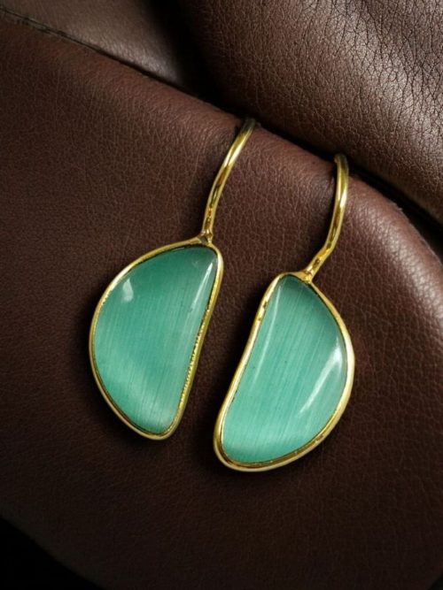 Gold plated half circle earrings with Monalisa stone and hook design