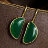 Gold plated half circle earrings with Monalisa stone and hook design