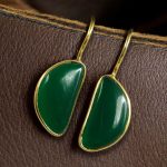 Designer Gold Plated Half Circle Earrings with Monalisa Stone | Best Hook Style Jewelry - "Green"