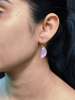 Designer Gold Plated Half Circle Earrings with Monalisa Stone | Best Hook Style Jewelry