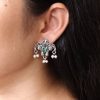Ethnic silver plated pearl stud earrings with stone work