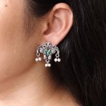 Ethnic Silver Plated Pearl Stud Earrings | Stone Work Best Jewelry for Women