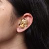 Gold plated lotus design earcuff with stone work for women