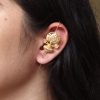 Gold plated lotus design earcuff with stone work for women