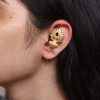 Gold plated lotus design earcuff with stone work for women