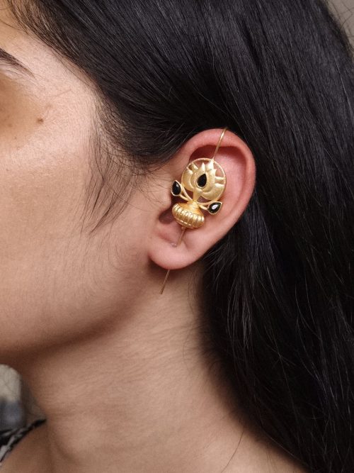 Gold plated lotus design earcuff with stone work for women